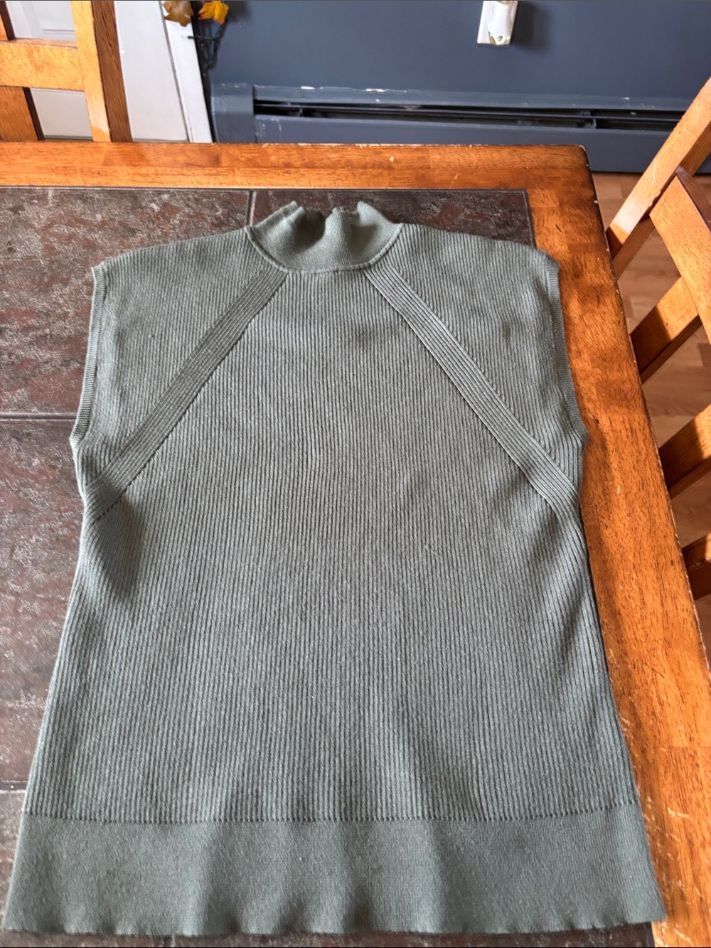 Cable & Gauge Olive Green Ribbed Mock Neck Sleeveless Sweater Top